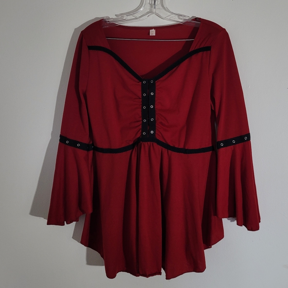 HYX -- Red and Black Top with Flared Sleeves